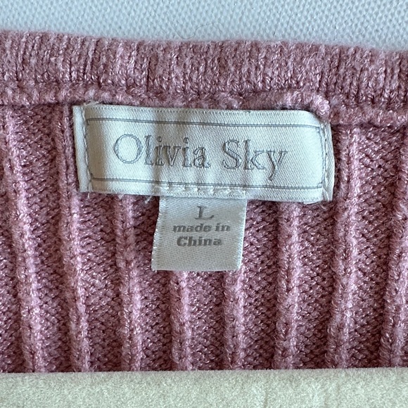 Soft Mauve Knit Sweater by Olivia Sky | Size Large | Ribbed V-Neck Sweater - Picture 2 of 9